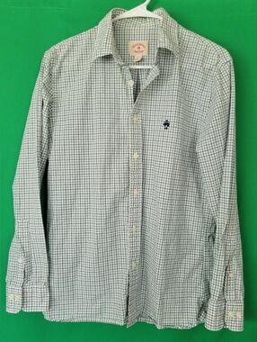 Brooks Brothers Men Small Navy White Windowpane Check Button-Down Shirt Plaid